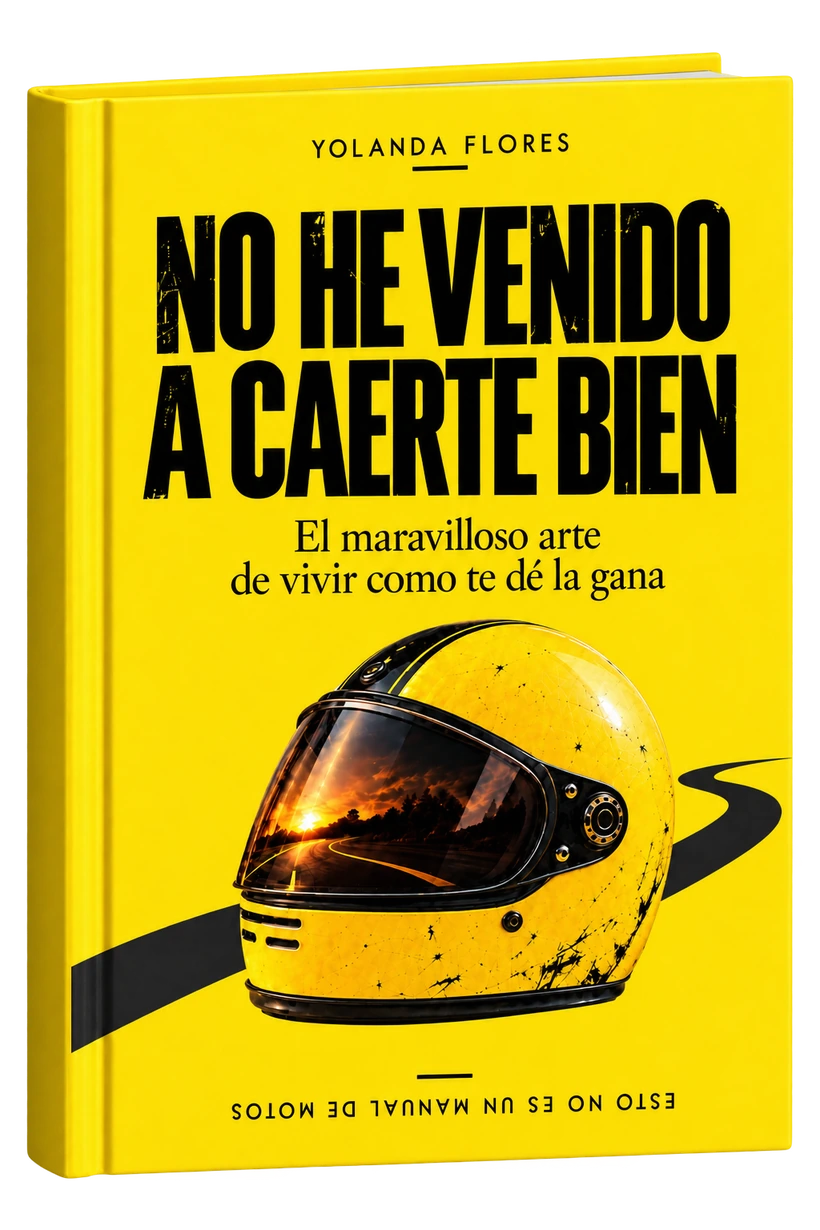 Libro No he venido a caerte bien, de Yolanda Flores, con cubierta amarilla y casco de moto